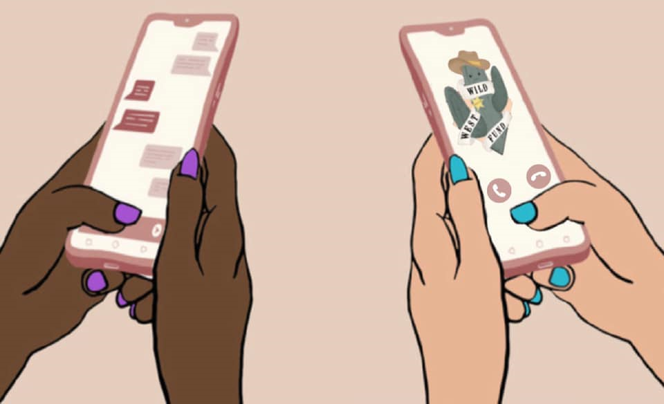 spread-the-word Hands holding cell phones.